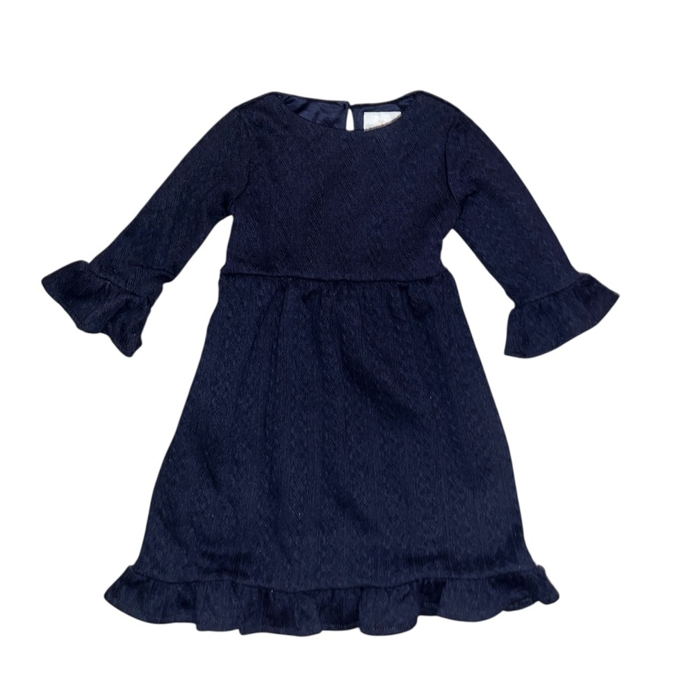 Rare Editions Navy Blue Ruffle Sleeve Knit Dress